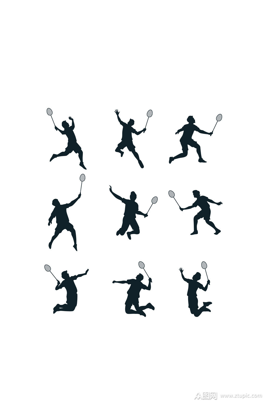9款创意打羽毛球人物剪影矢量图素材模板下载-编号519207-众图网