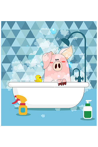 创意浴室洗澡的猪矢量素材