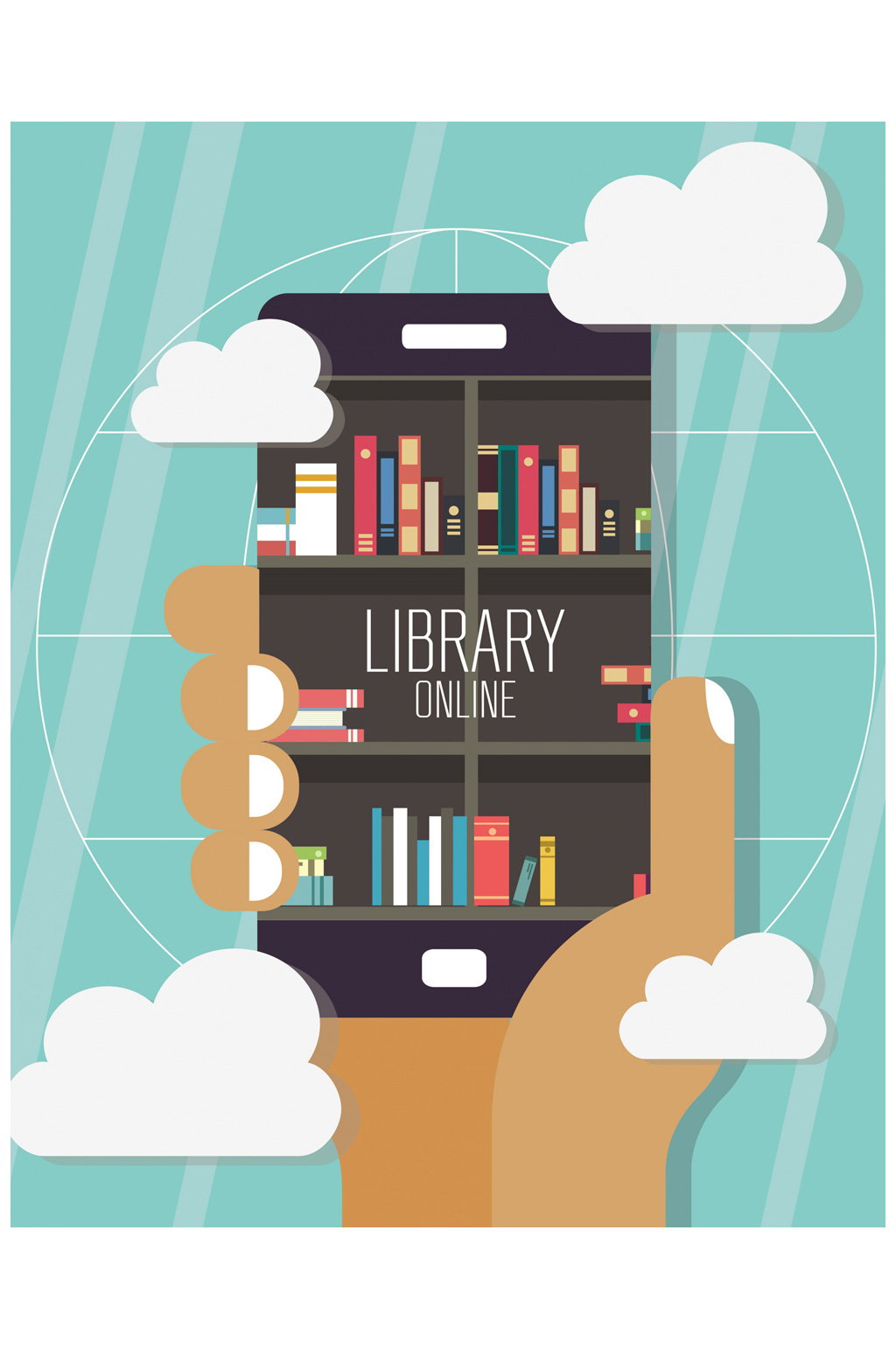 创意手机图书馆矢量素材