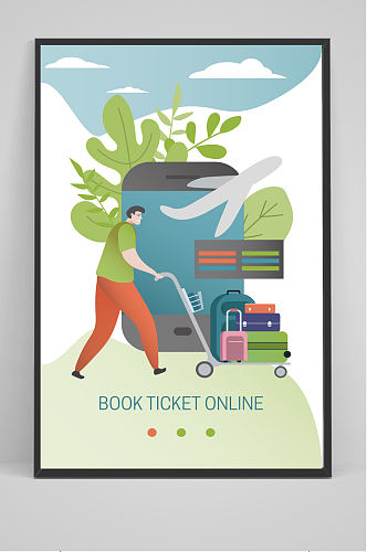 卡通矢量手机订票旅行海报设计