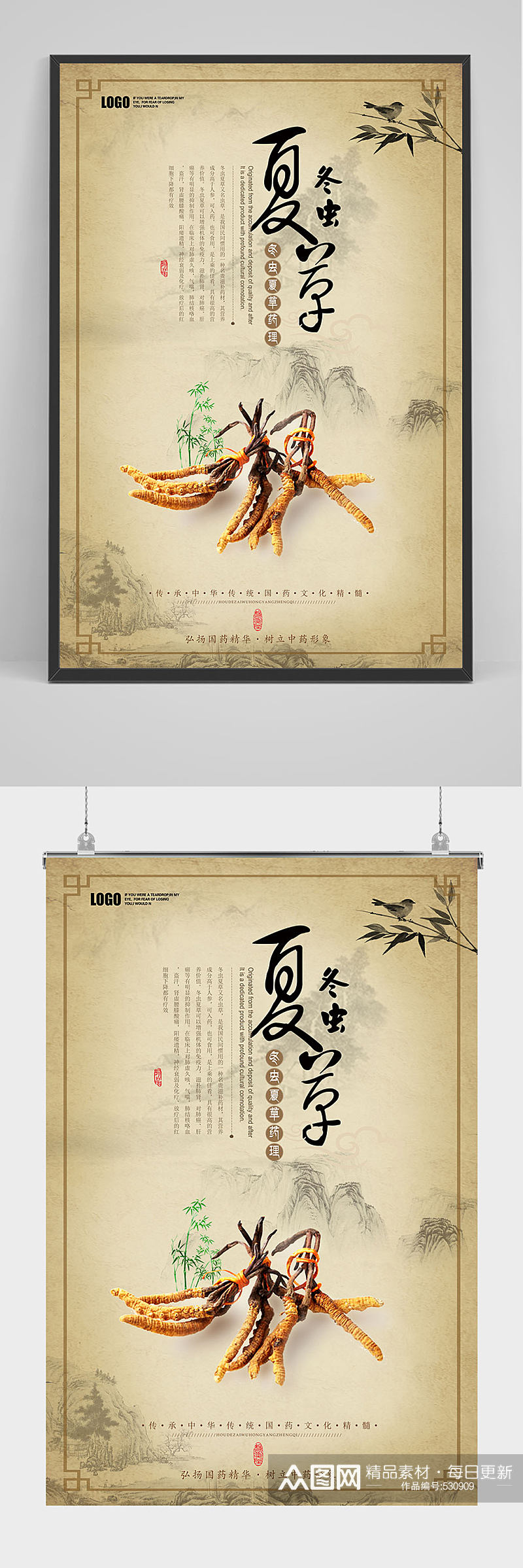 怀旧中国风冬虫夏草海报设计素材