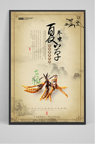 怀旧中国风冬虫夏草海报设计
