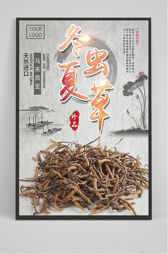 精品养生冬虫夏草海报设计