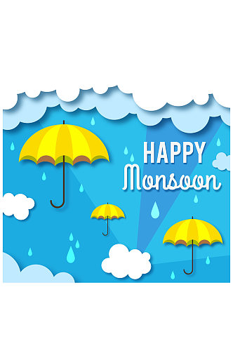 彩色快乐雨季雨伞矢量素材
