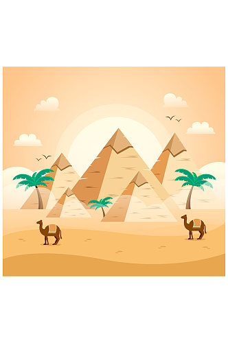 创意埃及沙漠金字塔风景矢量图