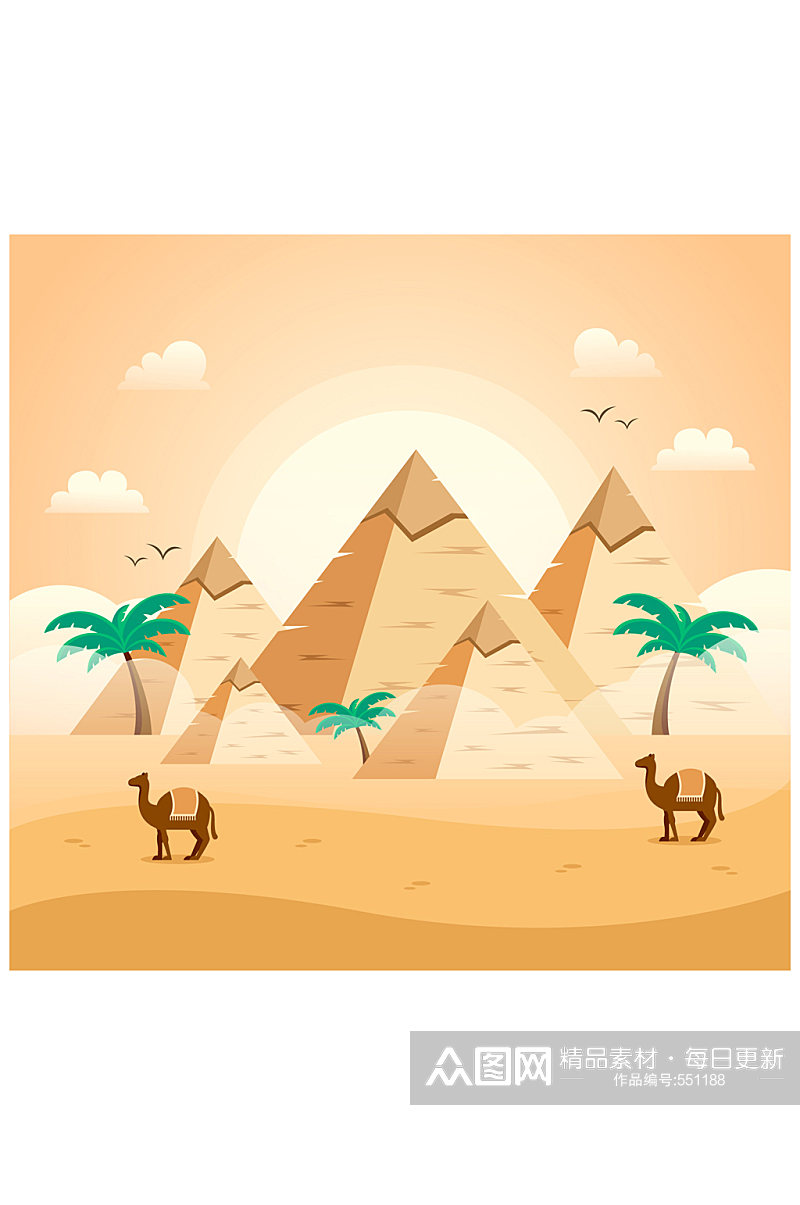 创意埃及沙漠金字塔风景矢量图素材