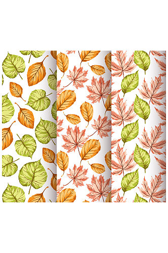 3款彩色秋季树叶无缝背景设计矢量图