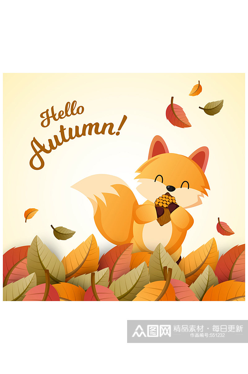 创意秋季落叶中的狐狸矢量图素材
