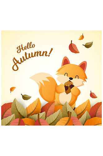创意秋季落叶中的狐狸矢量图