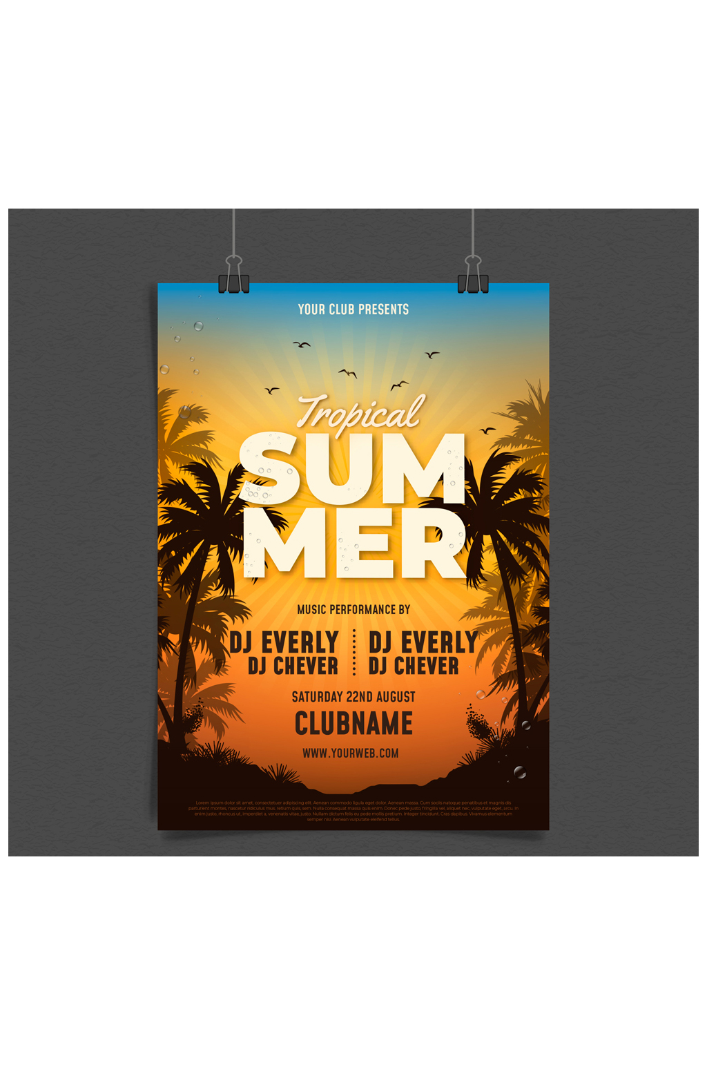 创意椰子树热带派对海报矢量图