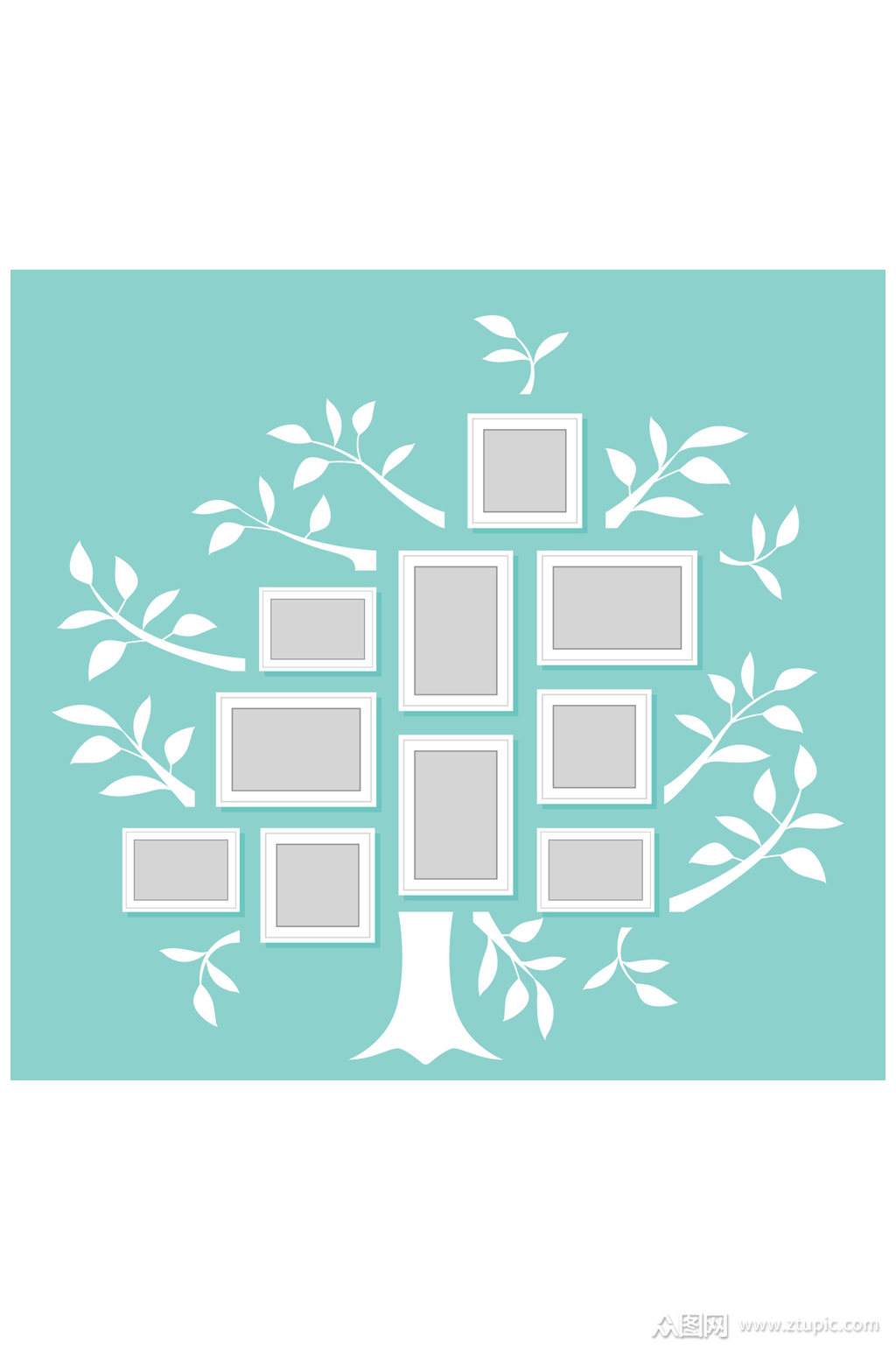 白色树形照片墙矢量素材