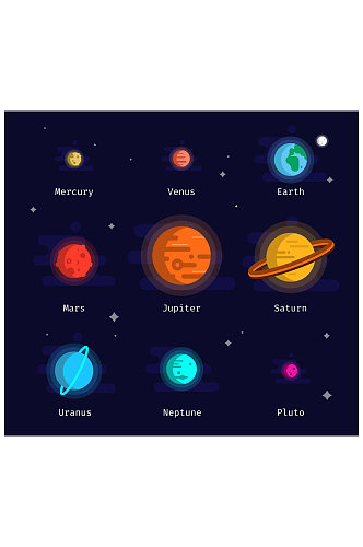 创意太阳系八大行星矢量素材