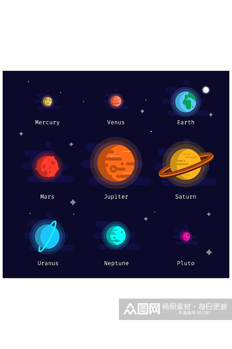 创意太阳系八大行星矢量素材素材