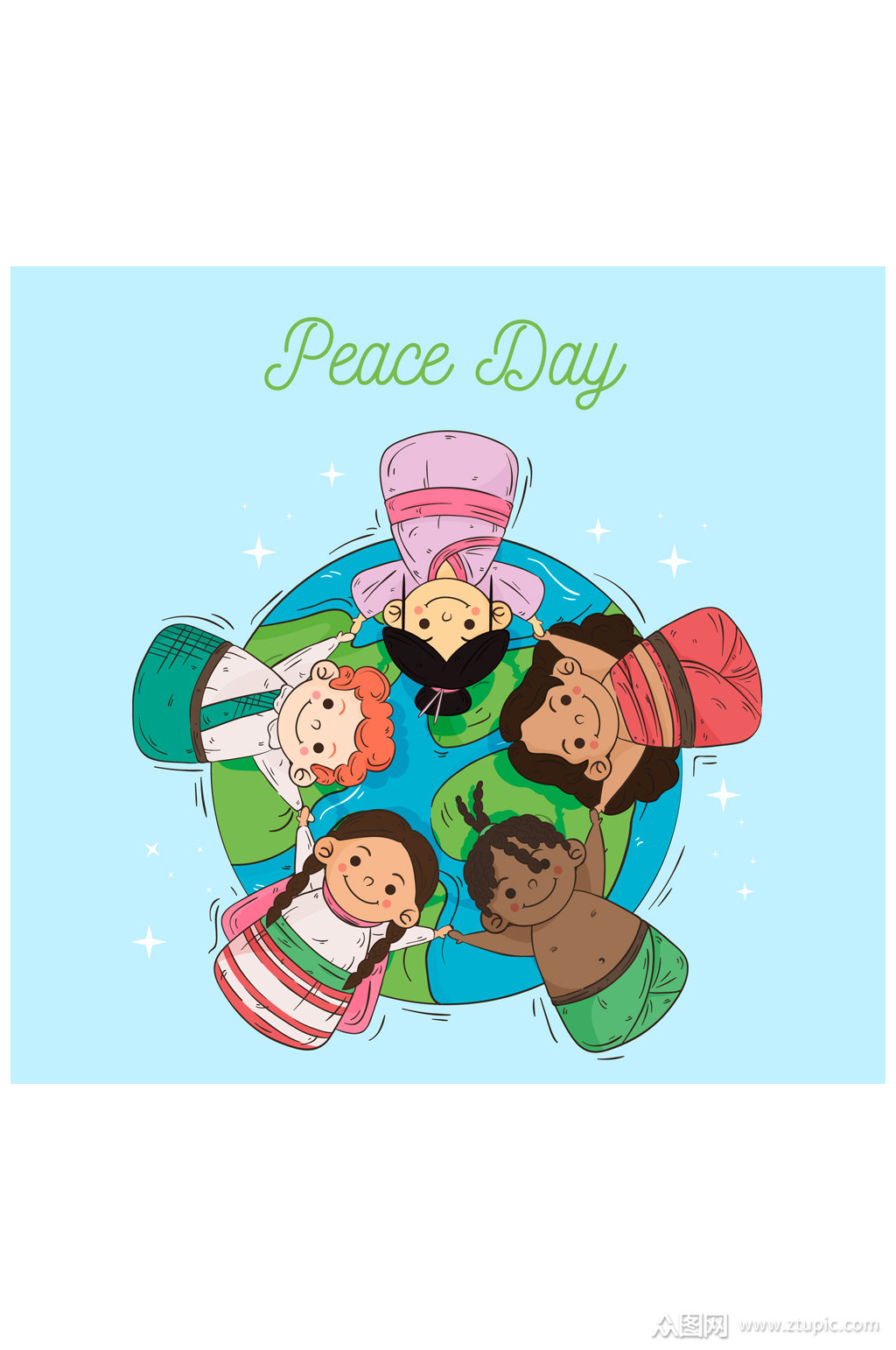 创意国际和平日拉手的儿童矢量图