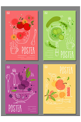 4款彩绘烹饪海报设计矢量素材