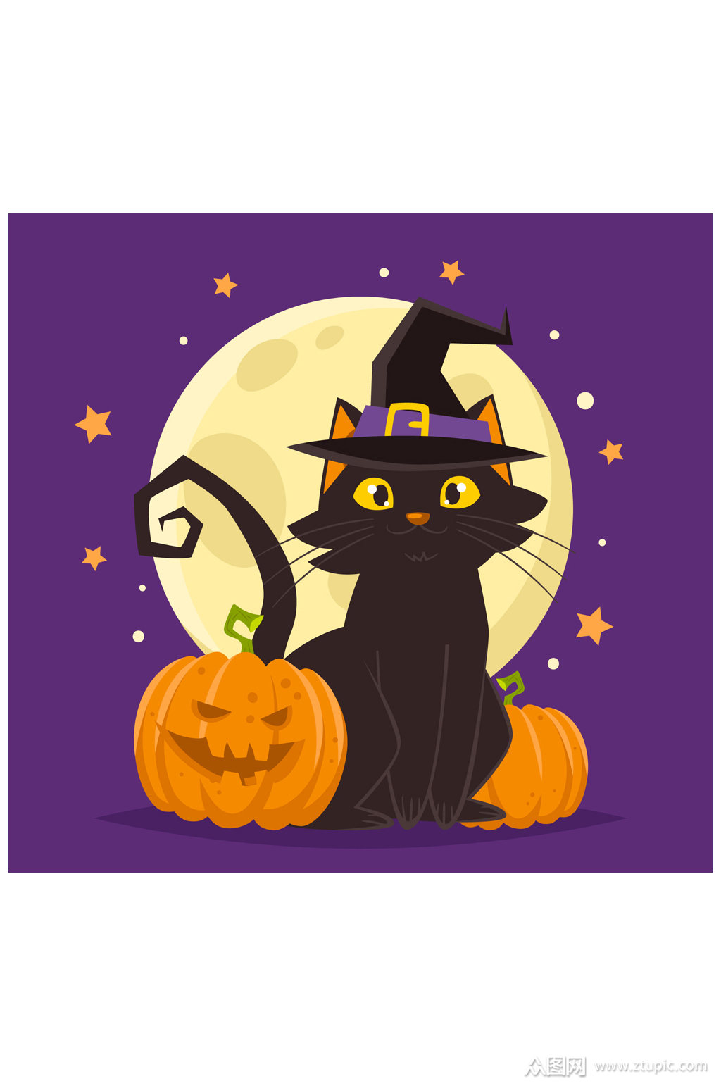 卡通万圣节黑猫矢量素材素材