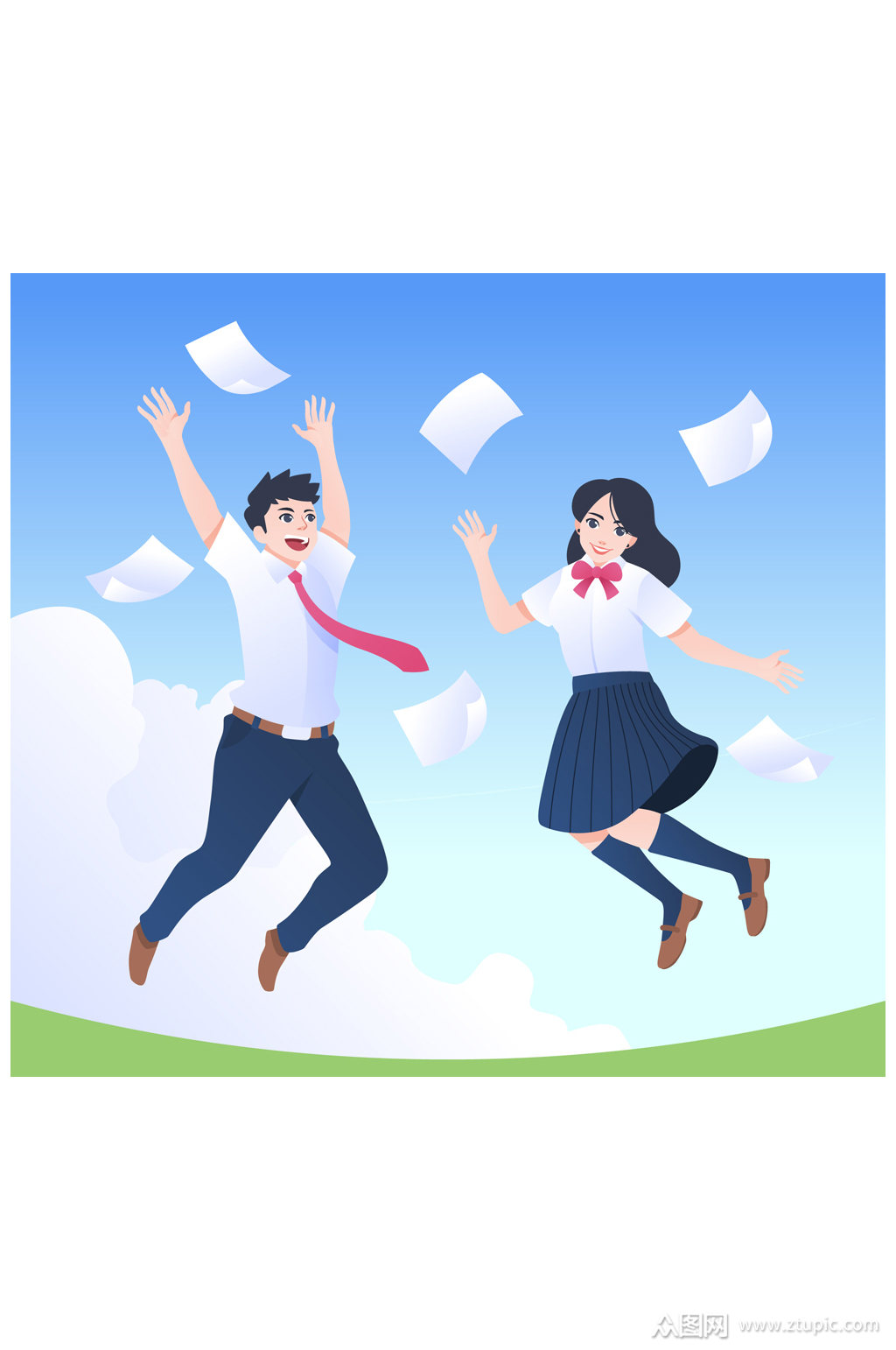 创意跳跃的男女学生矢量图模板下载-编号551894-众图网
