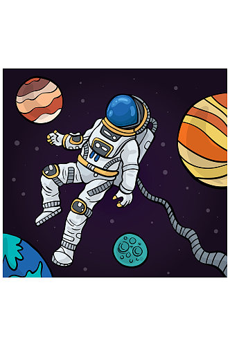 彩绘遨游太空的宇航员矢量素材
