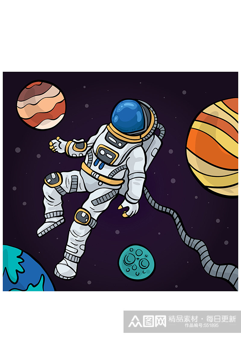彩绘遨游太空的宇航员矢量素材素材