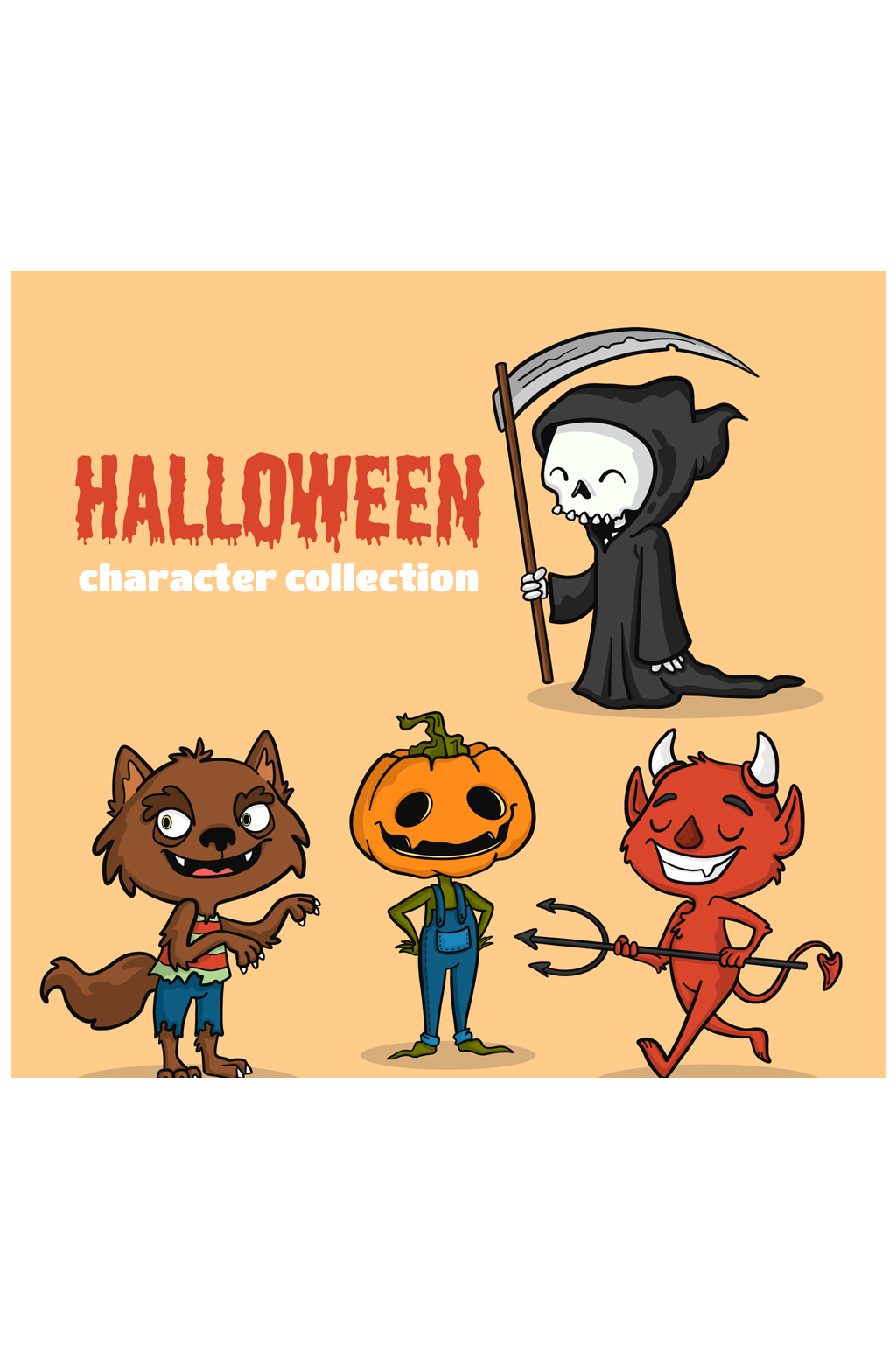 4款彩绘万圣节角色设计矢量素材