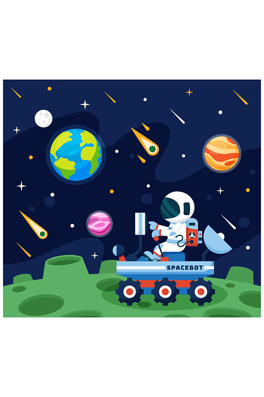 太空元素蓝色宇宙星系天空背景蓝色宇宙星系天空背景小行星卡通星球月