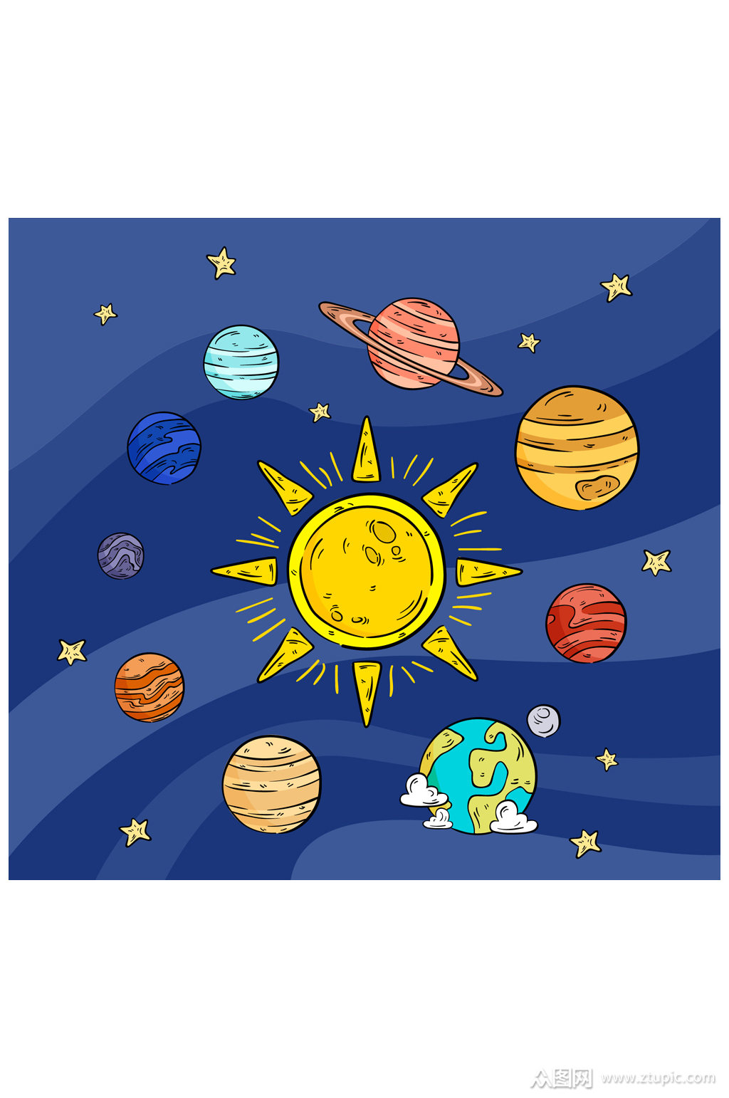 彩绘太阳系行星矢量素材