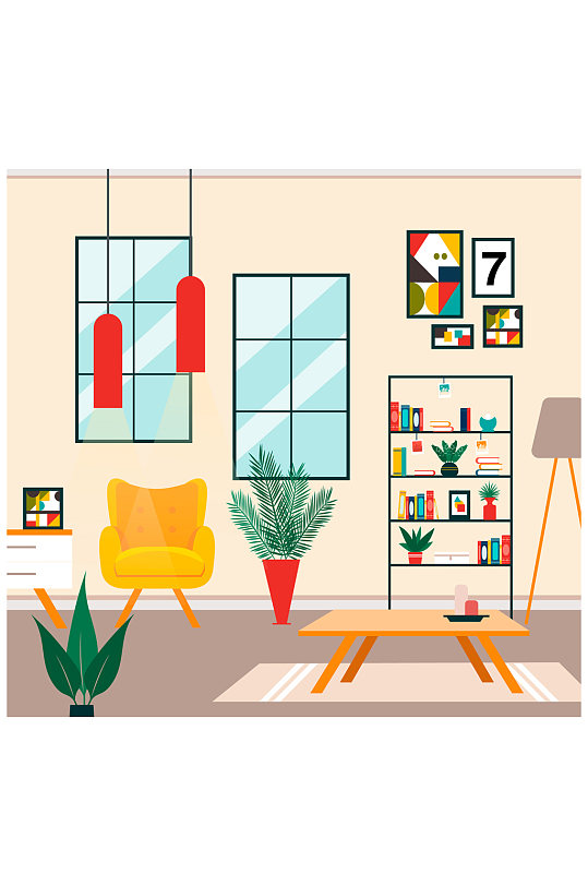 时尚整洁客厅设计矢量素材