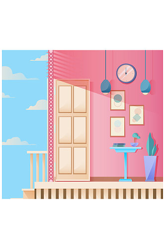 粉色客厅走廊设计矢量素材