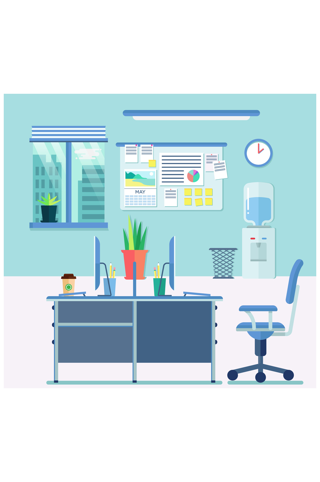 扁平化办公室设计矢量素材