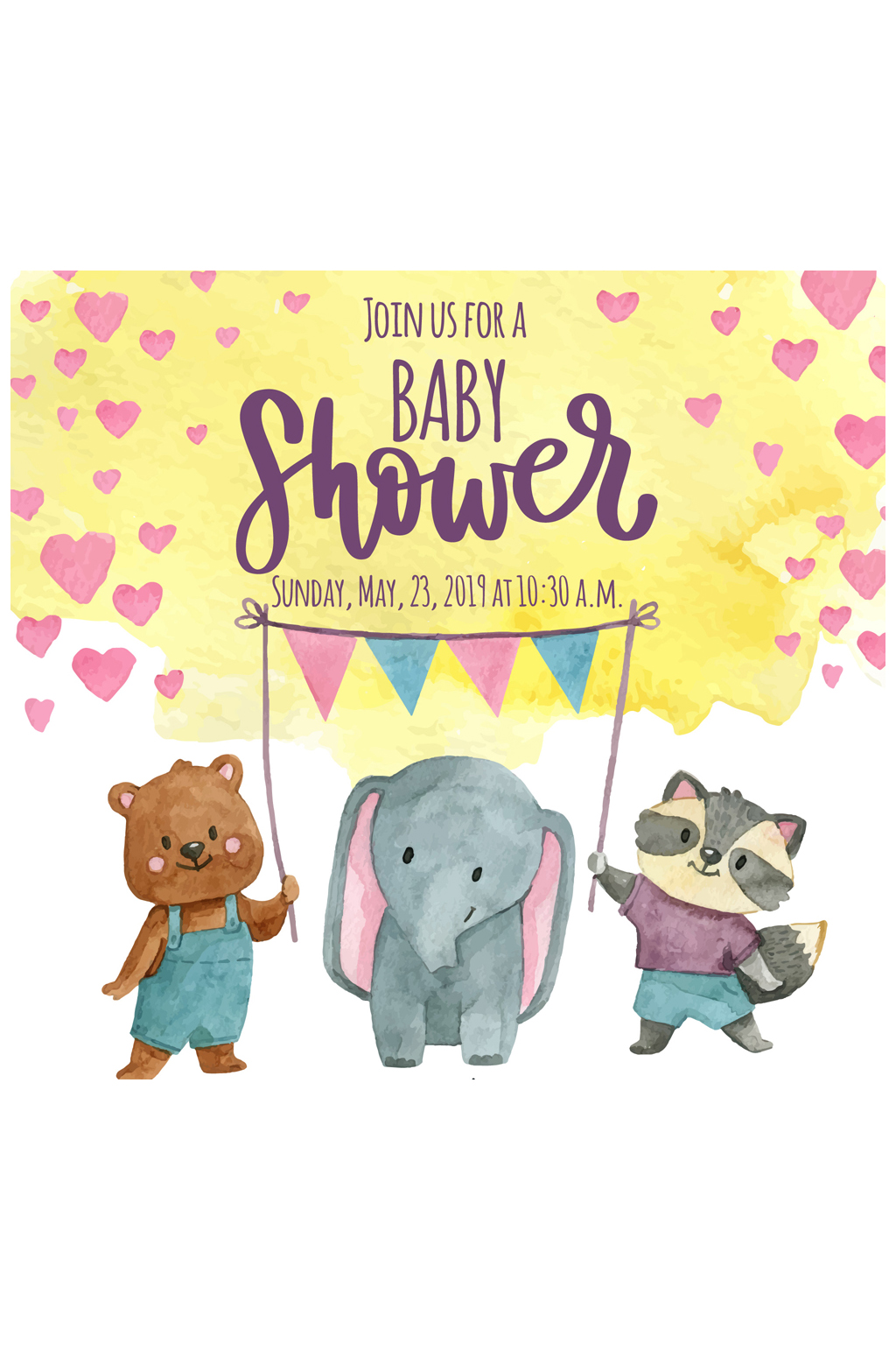 彩绘迎婴派对动物海报矢量素材