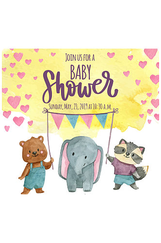 彩绘迎婴派对动物海报矢量素材