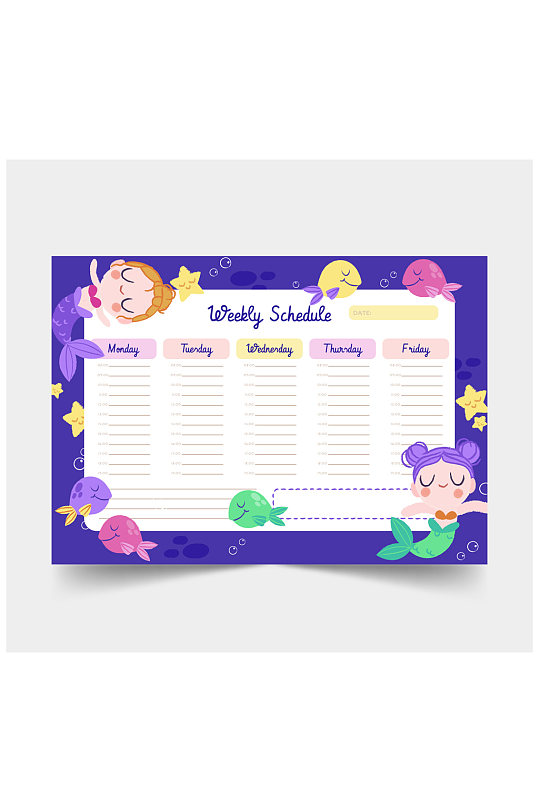 可爱美人鱼周计划表矢量素材