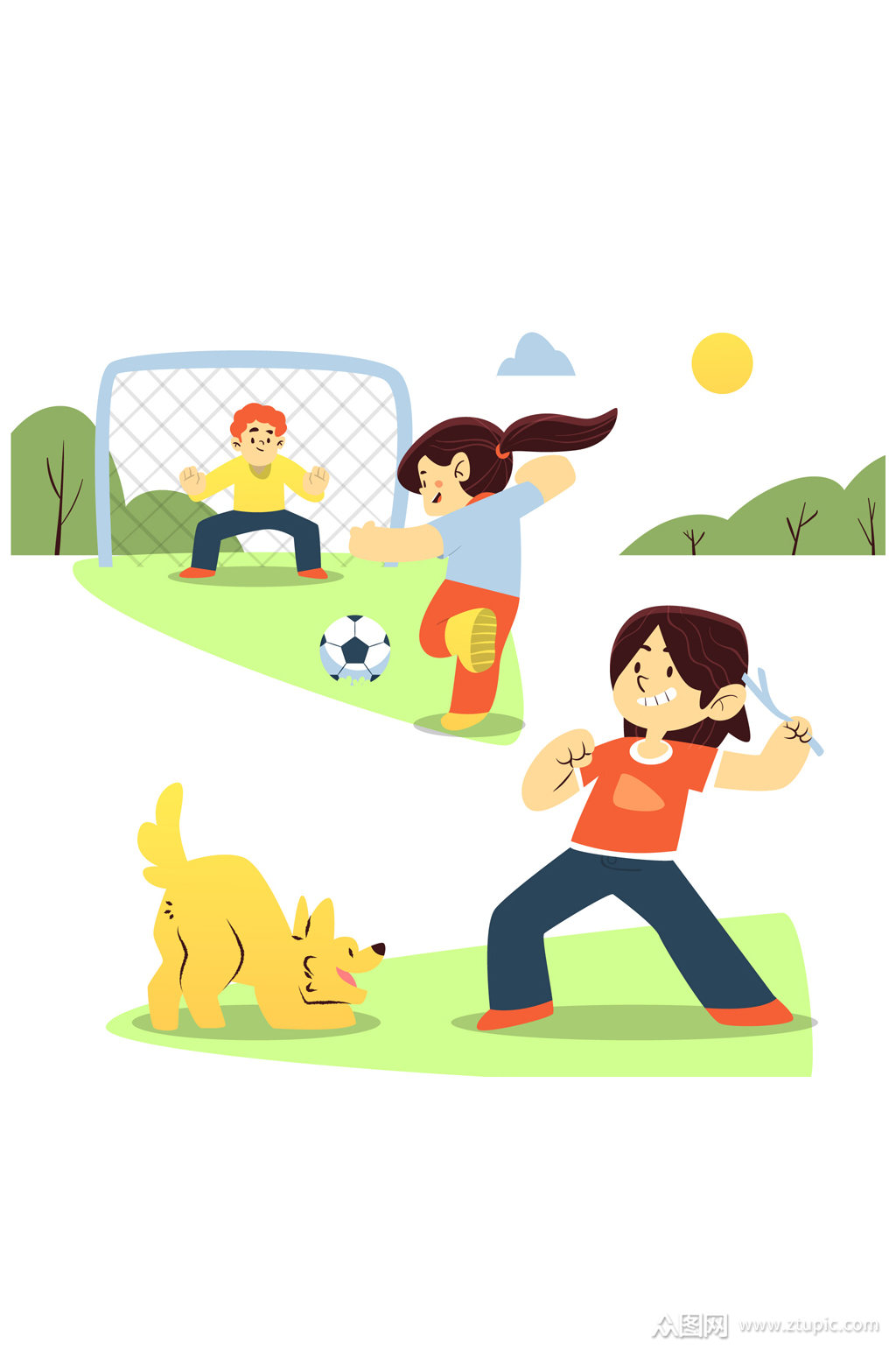 创意户外玩耍的3个儿童矢量素材