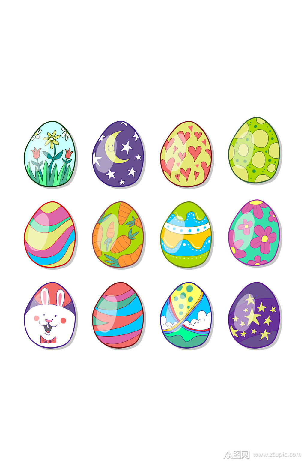 12款彩色卡通花纹彩蛋矢量图素材