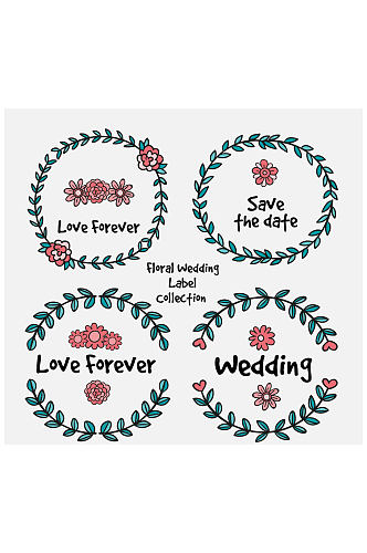 4款手绘婚礼花环矢量素材