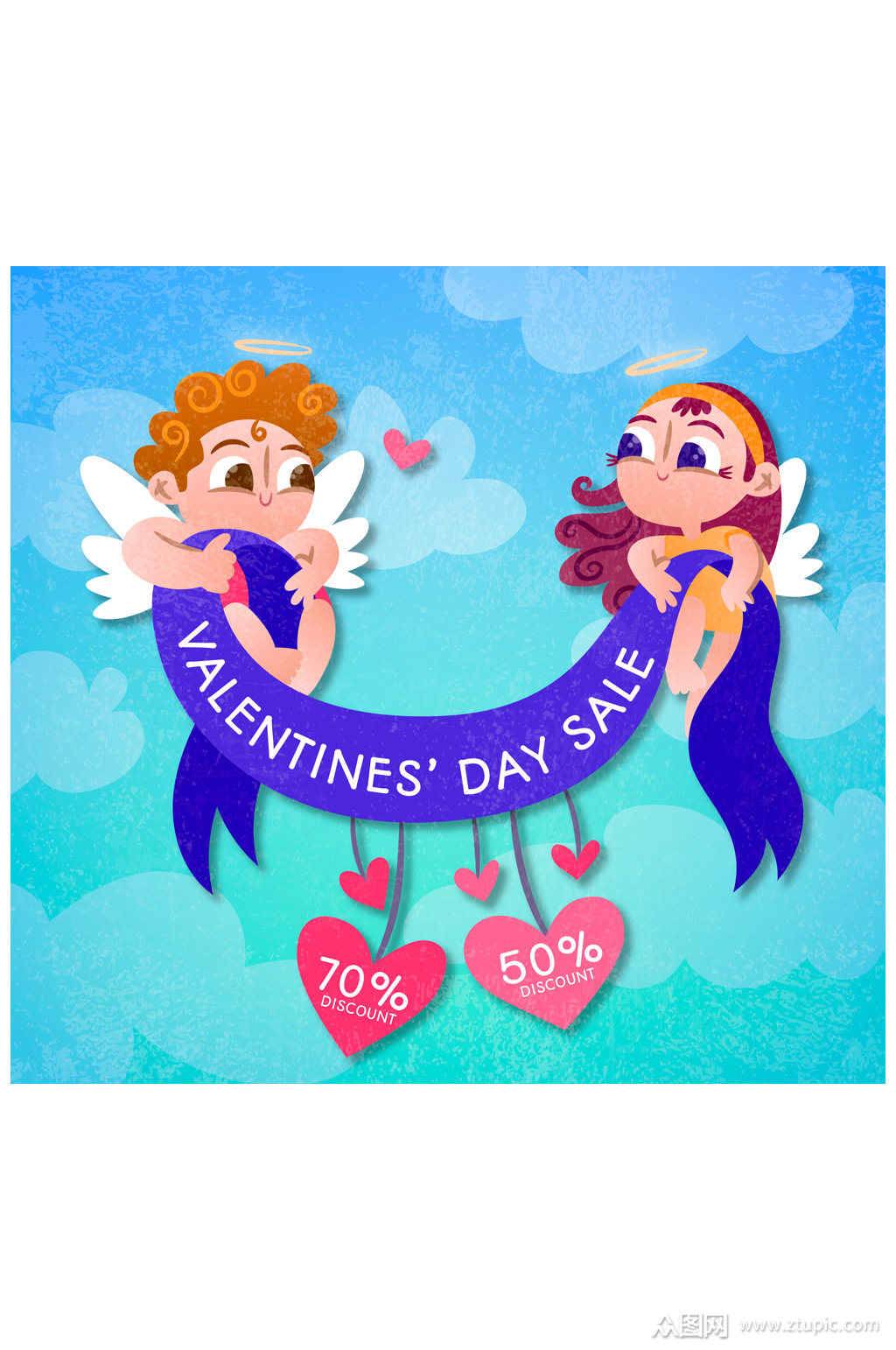 彩色情人节条幅丘比特矢量素材