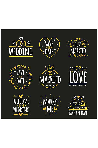 9款金色婚礼标签矢量素材