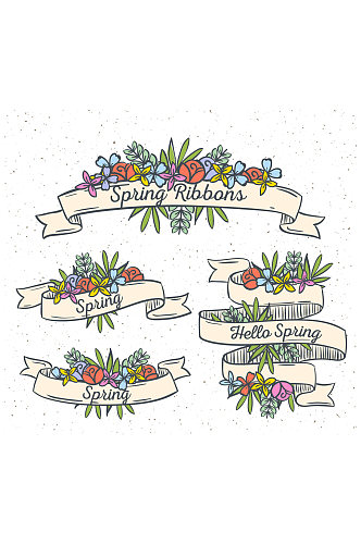 4款彩绘春季花卉条幅矢量图