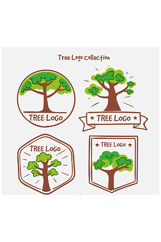 4款手绘树木标志矢量素材