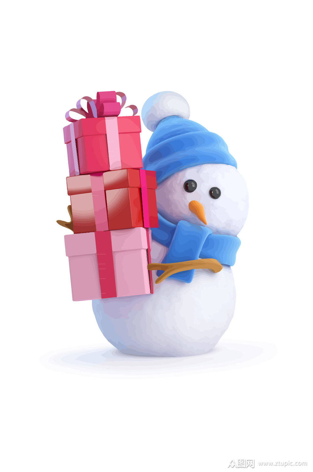 立体抱满礼物的圣诞雪人矢量素材