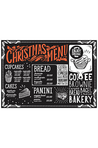 创意黑板画圣诞菜单矢量素材