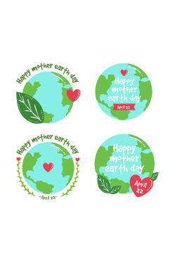 4款绿色世界地球日地球和爱心矢量图