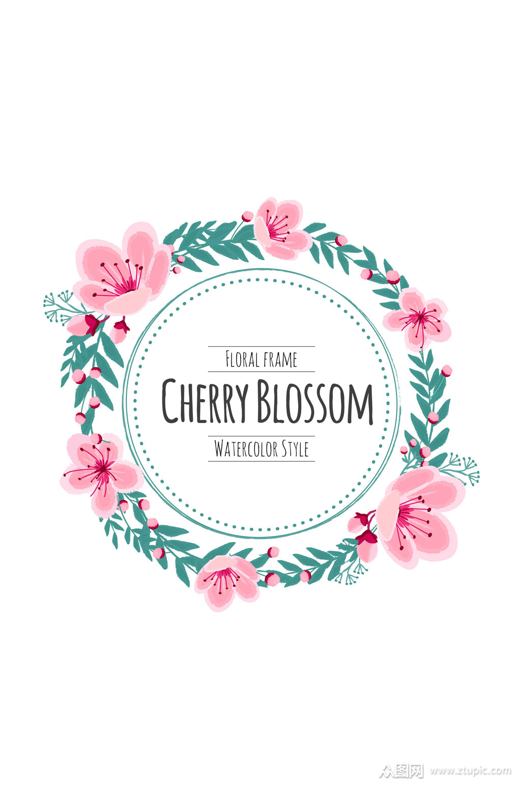 水彩绘粉色樱花花环矢量素材
