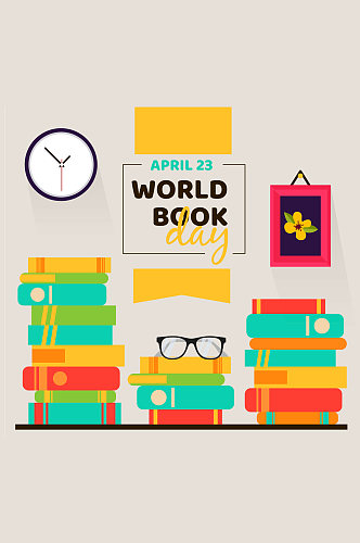 彩色世界图书日书桌上的书籍矢量图