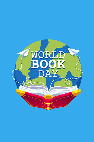 创意世界图书日地球和书籍矢量素材