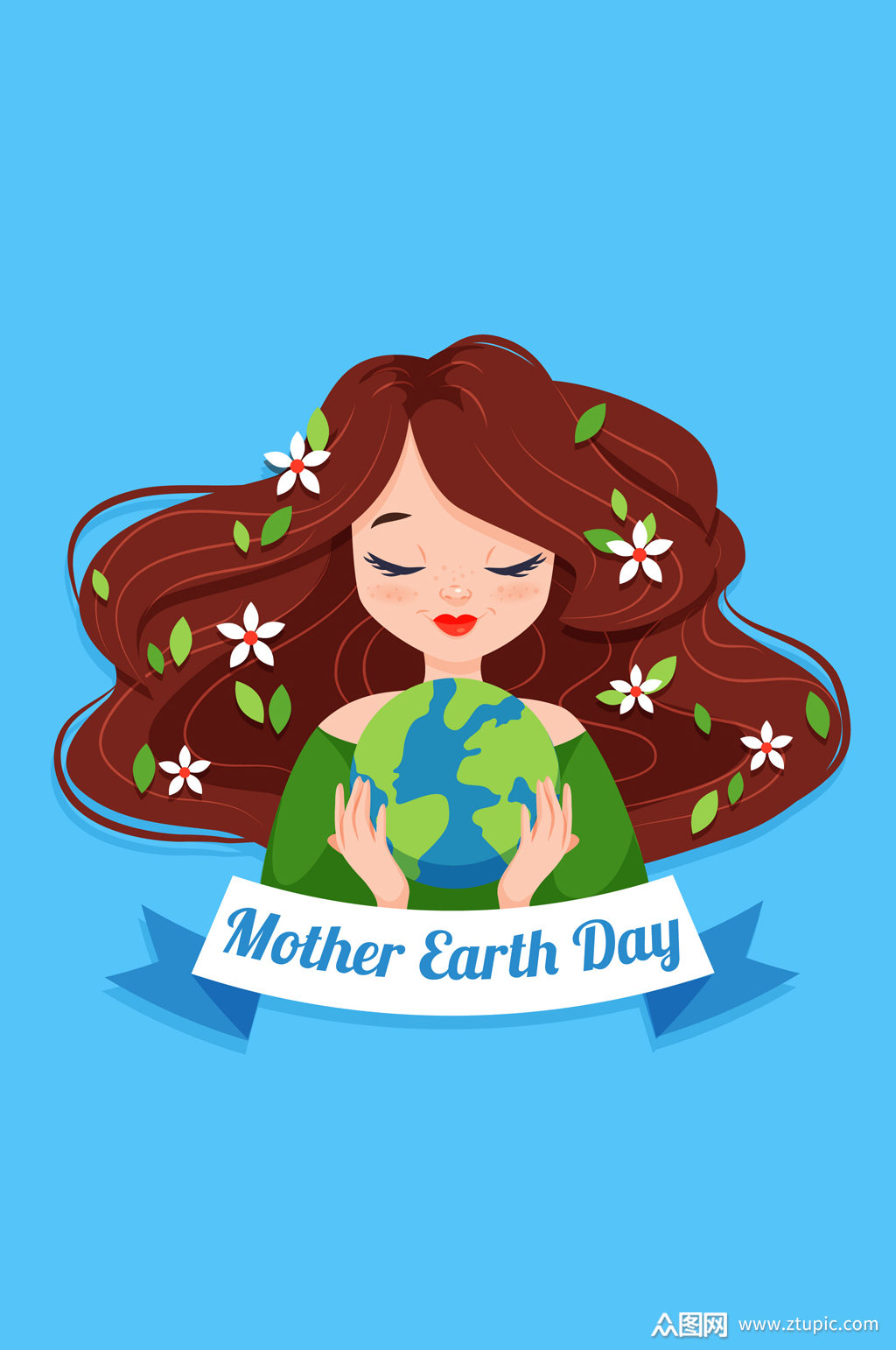 创意世界地球日怀抱地球的女子矢量图