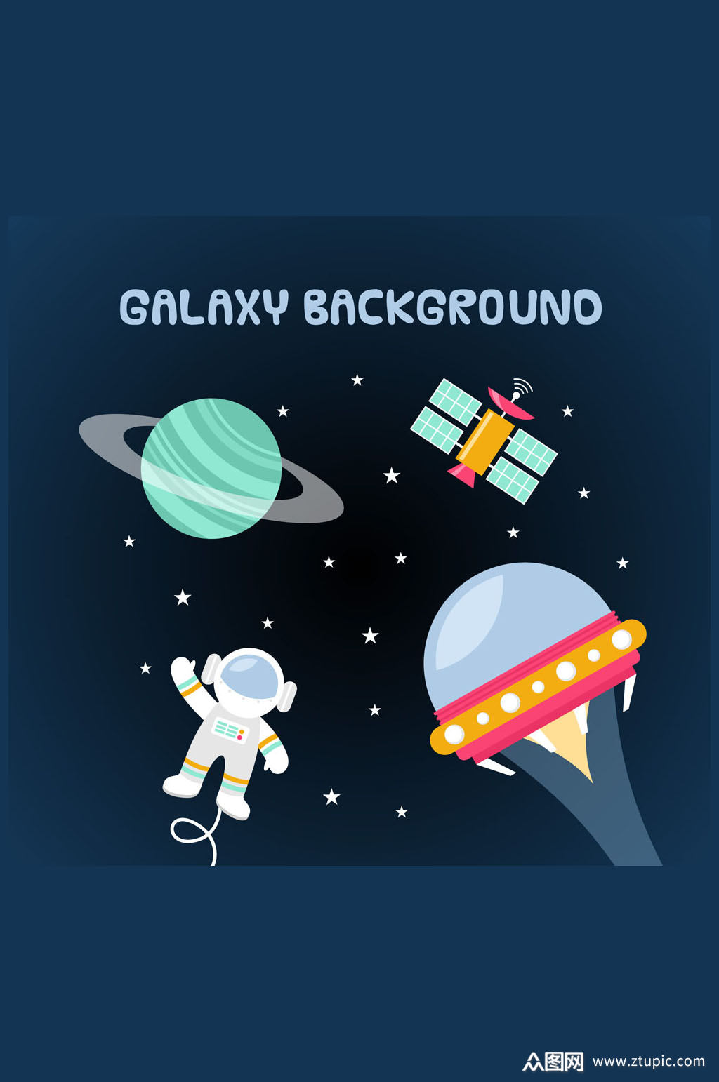 创意太空中的星球和宇航员矢量图