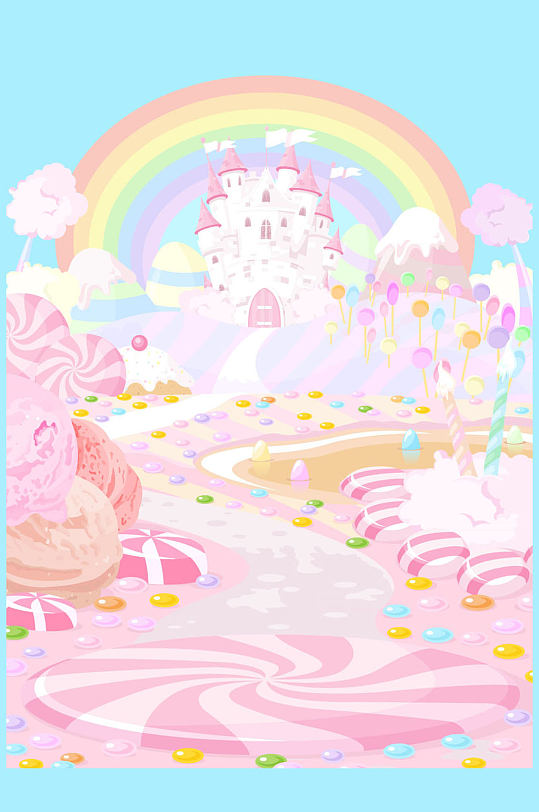 卡通童话糖果城堡矢量素材