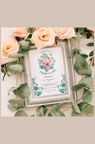 创意玫瑰花和婚礼邀请相框矢量素材