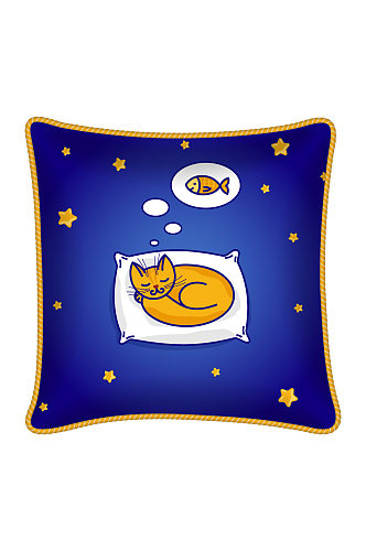 卡通睡眠猫咪坐垫设计矢量图